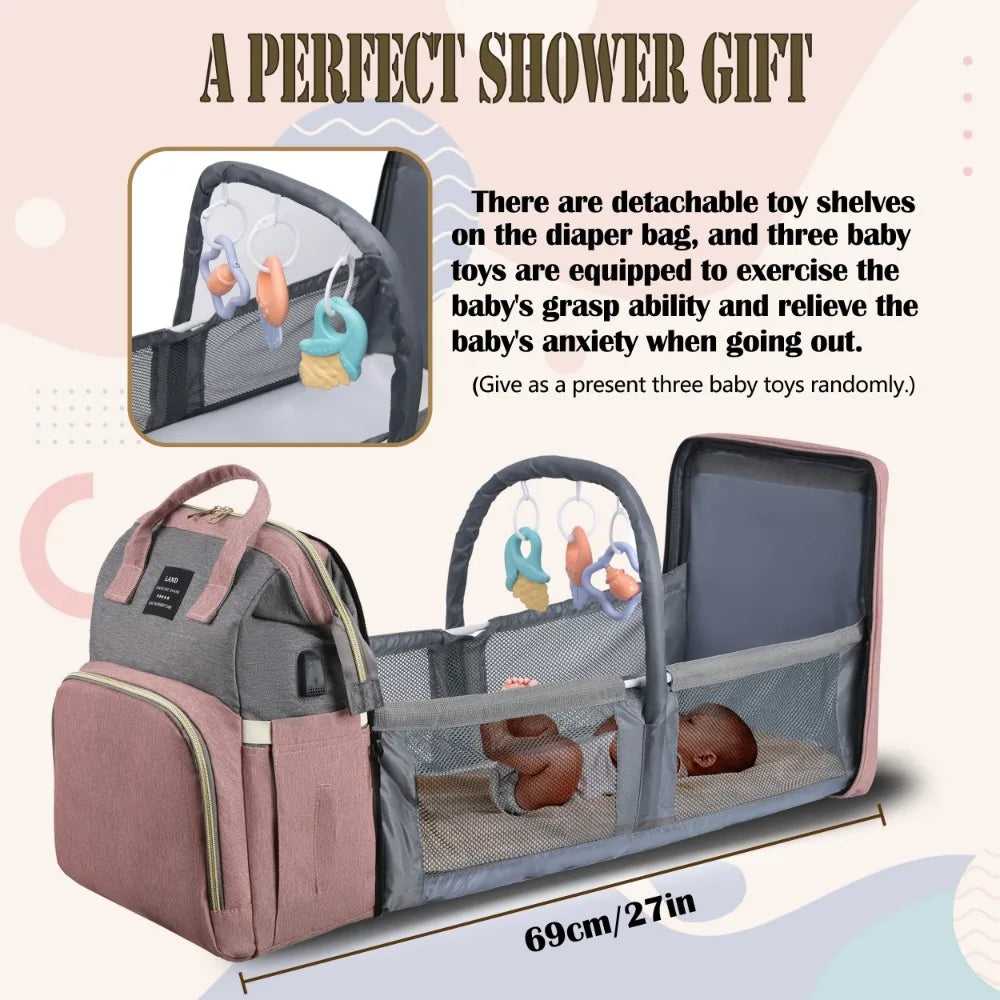 Portable Baby Bed & Diaper Bag: All-in-One Travel Book Bag for Parents