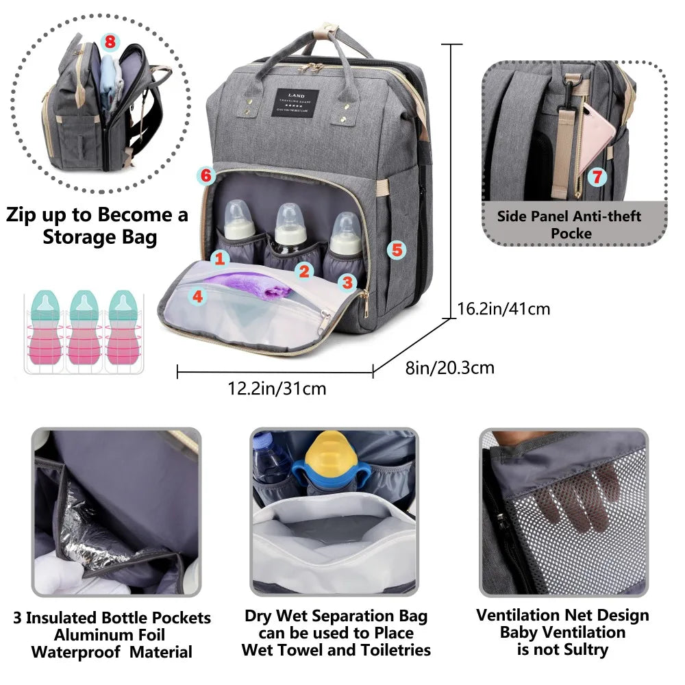 Portable Baby Bed & Diaper Bag: All-in-One Travel Book Bag for Parents
