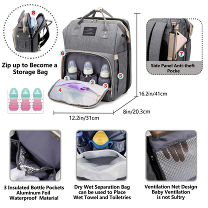 Portable Baby Bed & Diaper Bag: All-in-One Travel Book Bag for Parents