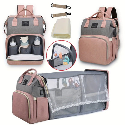 Portable Baby Bed & Diaper Bag: All-in-One Travel Book Bag for Parents