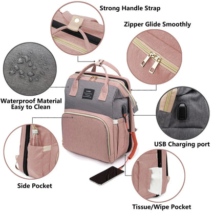Portable Baby Bed & Diaper Bag: All-in-One Travel Book Bag for Parents