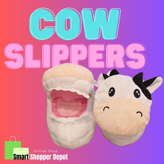 Cow Plush Slippers with Open and Closing Mouth